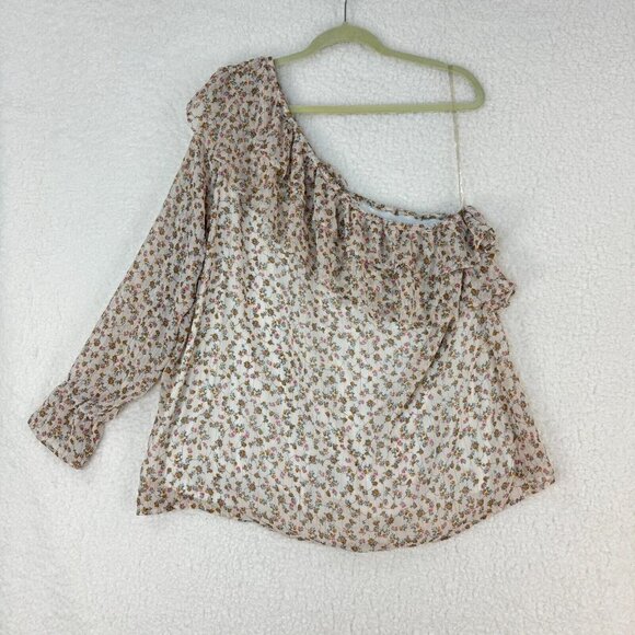 Torrid Floral Print Ruffled On-Shouler Top Womens Cream Chiffon Plus Size 2X - Picture 1 of 10